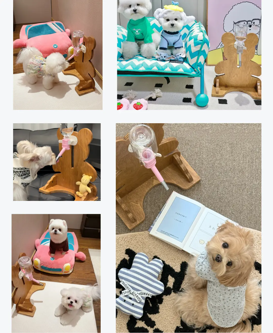 wooden pet water bowl stand in a customer's home - Bear Pet Water Bottle Stand